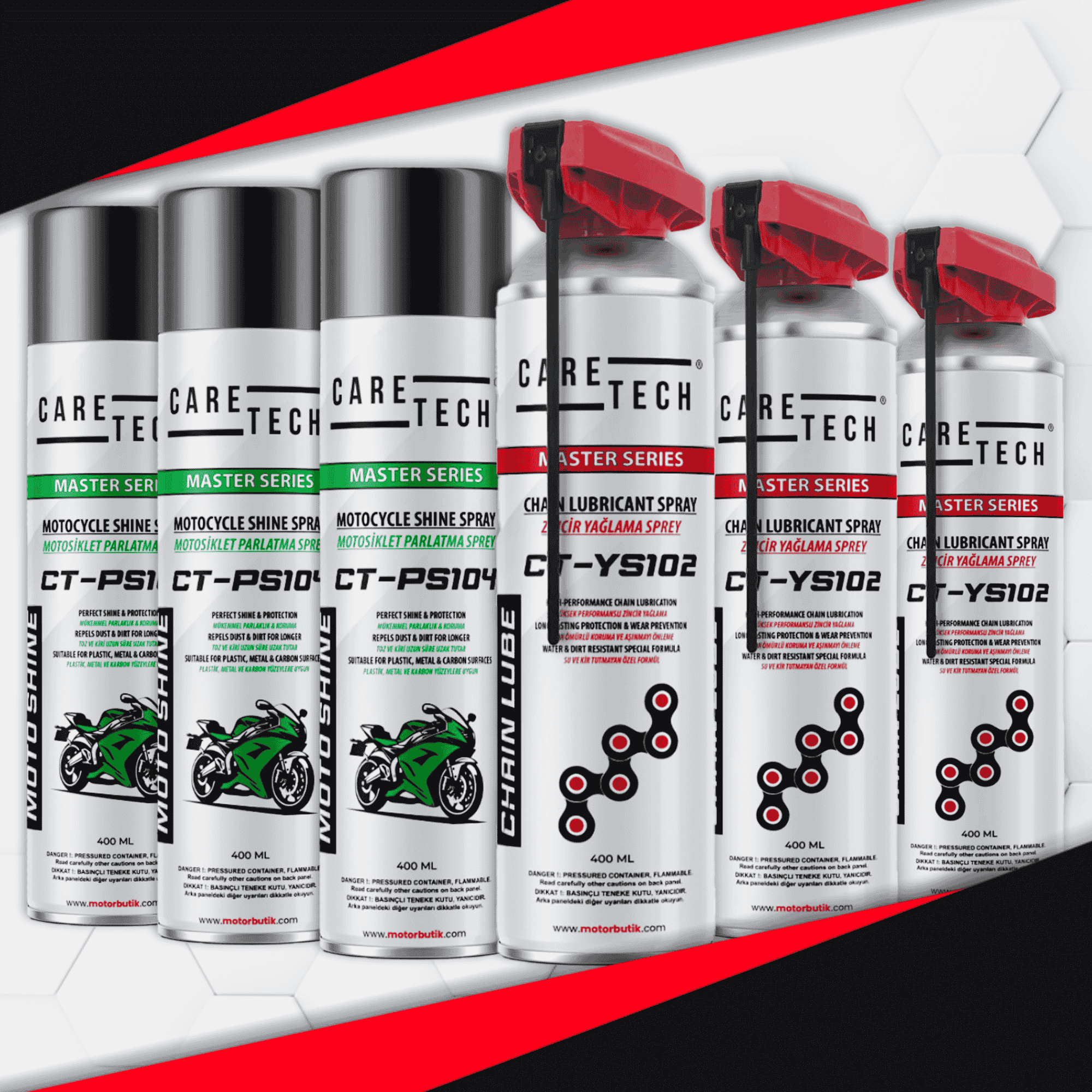 CARETECH MOTOSİKLET FREN BALATA VE KASK TEMİZLEME SPREYI SETİ - 6'LI SET