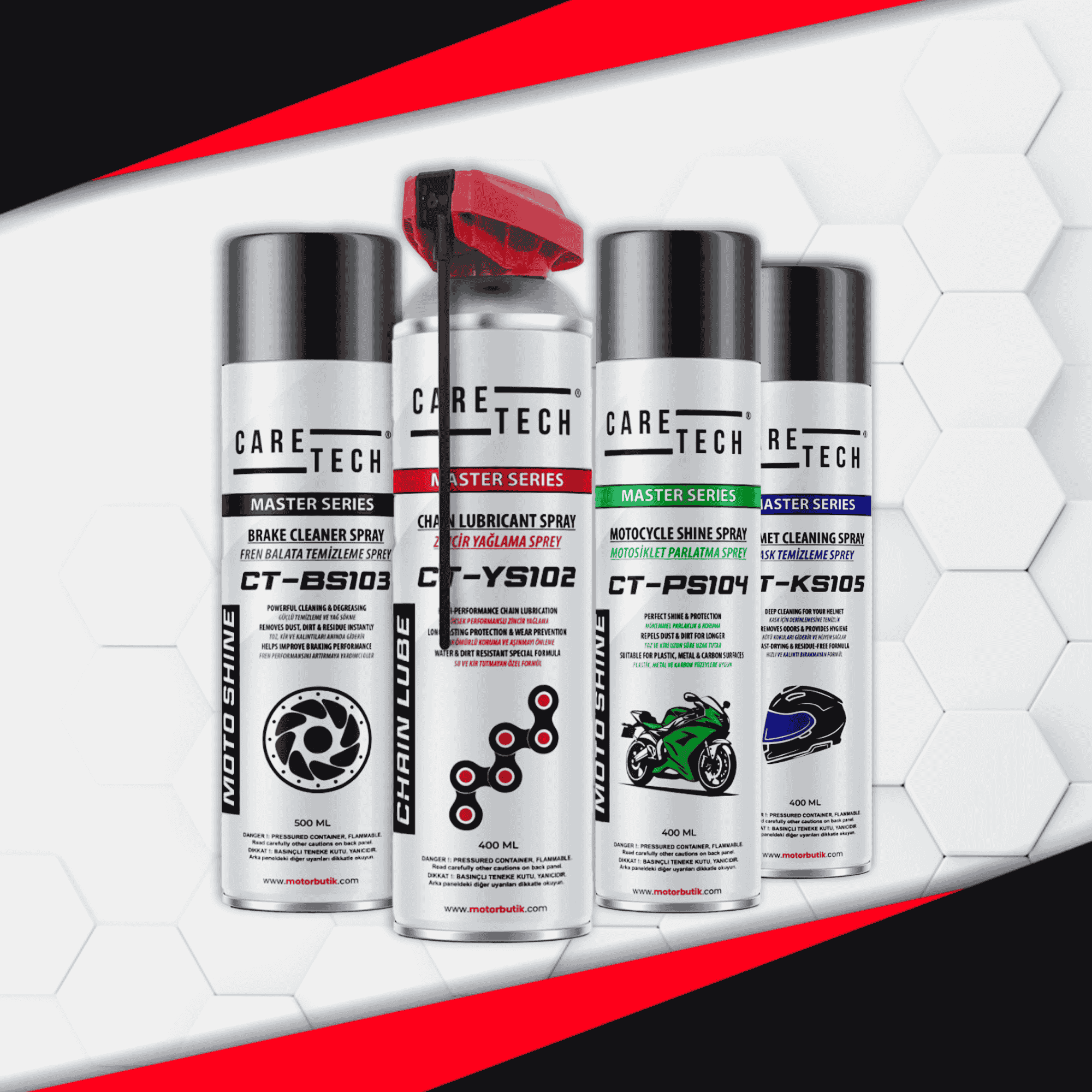 CARETECH MOTOSİKLET BAKIM VE TEMİZLİK SETİ - 4'LÜ SET