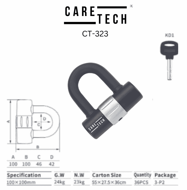 CARETECH CT-323 MOTOSİKLET VE BİSİKLET İÇİN U KİLİT
